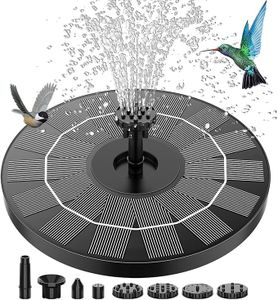 MOGONE 2024 Upgraded Garden Solar Fish Pond Fountain, 16CM Solar Powered Bird Bath Fountain, DIY Solar Fountain Pump with 6 Nozzles Floating Fountain, for Water Feature Outdoor, Garden, Fish Tank