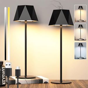 2 Pièces Lampe de Table à Batterie LED Dimmable Lampe de Table Tactile Sans Fil, Lampe de Table à Batterie Rechargeable avec USB-C, Lampe de Bureau LED en étanche IP44 pour l'extérieur et l'intérieur