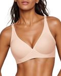 Curlady Deep V Bras for Womens Non Wired Seamless Support Padded Bralette for Saggy Breasts Comfort Soft Sexy Plunge Bra Ladies T Shirt Bralettes with Extra Extender
