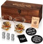 Whiskey Stones Gift Set for Men | Whiskey Glass and Stones Set with Wooden Box, 6 Granite Whiskey Rocks Chilling Stones and 10oz Whiskey Glasses | Whiskey Lovers Gifts For Men, Dad, Husband, Boyfriend