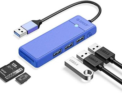 ORICO USB 3.0 Hub, USB Hub with SD/TF Card Reader, 3 USB 3.0 Ports,USB Splitter USB Expander for Laptop, Xbox, Flash Drive, HDD, Console, Printer, Camera,Keyborad, Mouse(0.5Ft,Blue)