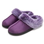 VeraCosy Women's Classic Suede Memory Foam Slippers Anti-Skid Scuff with Warm Faux Fur Collar, Purple, 7/8 UK