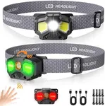 HOKOILN Rechargeable Headlamp, 2 Pack 1400 Lumens LED Headlamp with Red/Green/White 14 Modes Ultra-Bright Headlamp Rechargeable, Motion Sensor Headlamp with Memory Function, Ideal for Outdoor Camping