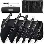 Dream Reach Chef Knife Set - 6PCS Hand Forged Black Butcher Knife Set for Meat Cutting, Serbian Cleavers with A Roll Bag for Kitchen Camping BBQ Outdoor, Birthday Mother Father Gift Idea