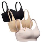 iloveSIA 3PACK Womens Full Bust Nursing Bra Seamless Maternity Bra, Black+nude+pink, L