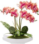 Briful Pink Orchid Artificial Flowers in Ceramic Pot Fake Orchid Pink Flowers Silk Phalaenopsis for Home Decor Artificial Orchid Fake Plants for Living Room Kitchen Table Centerpieces Wedding Decor