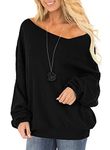 RANPHEE Womens Long Sleeve Fall Tops Black Off One Shoulder Loose Fashion Trendy Clothes Shirts Hoodies Pullovers Sweatshirt XL