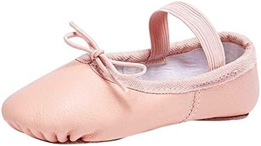 Stelle Ballet Shoes for Girls Toddler Genuine Leather Ballet Dance Slippers for Toddler/Little/Big Kids/Boys(10MT,Ballet Pink,with Tie)