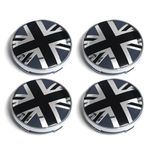 PTDecals Set of 4pcs 60mm Silver Wheel Center Hub Caps Rim with Black White England UK Flag Sticker for Vehicle Auto Car Covers