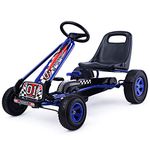 Costzon Go Kart, 4 Wheel Pedal Powered Ride On, Outdoor Racer with Adjustable Seat, Rubber Wheels, Brake, Ride On Pedal Car for Boys, Girls (Blue)