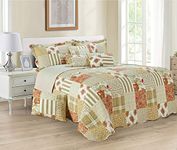 Luxury Quilted Printed Patchwork Bedspread Comforter Throw Set with Pillow Shams (Alvina, Super King)