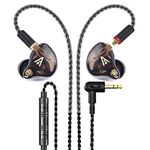 Audiovance Vibes 201M Wired Earbuds with Mic, in Ear Monitor Headphones with Braided Cord, Noise Isolating Bass Driven Stereo Earphones, Carry Case, Ear Buds Tips, 3.5mm Jack (Clear Brown)