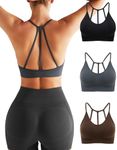 RUNNING GIRL Sports Bras for Women,Sexy Crisscross Back Seamless Padded Sports Bra Medium Support with Removable Pads, 1-black+grey+brown, Medium