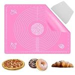 19.7''x15.8'' Non-Stick and No-Slip Silicone Baking Pastry Mat with Measurement, Food Grade Silicone Dough Rolling Mat for Making Cookies, Macarons, Multipurpose Mat, Countertop Mat (Pink-50x40cm)