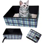 ADILAIDUN Travel Cat Litter Box Foldable, Leak-Proof Portable Litter Box, Collapsible Cat Litter Box for Small Medium Cats (Blue and White)