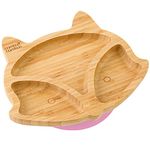 bamboo bamboo ® Baby Plate and Toddler Plate, Suction Plate for Feeding and Weaning, Bamboo Fox Plate with Secure Suction, Suction Plates for Babies from 6 Months (Fox, Pink)