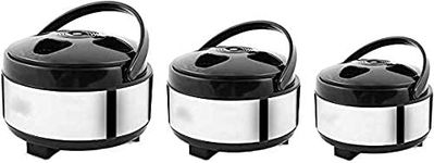 JAINFAM Stainless steel Insulated Casserole Set for Food Warmer (Pack of 3, Small/Medium & Large, 1500ml/2200ml & 3200ml, Silver)