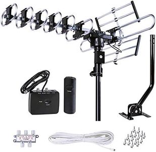 Five Star Outdoor HD TV Antenna Strongest Up to 200 Miles Long Range with Motorized 360 Degree Rotation, UHF/VHF/FM Radio Infrared Remote Control with Installation Kit and Jpole