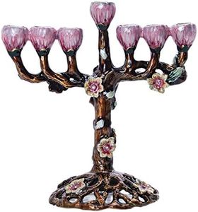 7 Branch Menorah Candle Holders Hand-Painted Tree of Flowers Antique Candlestick Candelabra