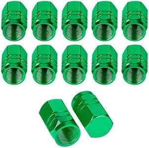 BEADNOVA Hexagon Metal Valve Stem Caps Chrome Caps for Tires Valve Caps (12pcs Pack) Green