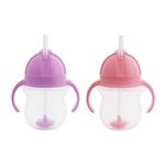 Munchkin Click Lock Tip & Sip Straw Cup Set| Baby & Toddler Sippy Cups with Straw| BPA Free Non Spill Cup| Dishwasher Safe Baby Straw Cup| Weighted Straw Childrens Cups| 7oz/207ml| 2 Pack| Pink/Purple