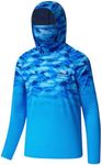 BASSDASH Youth UPF 50+ Hooded Shirts with Mask UV Neck Gaiter Sun Protection Long Sleeve T Shirt for Fishing Swim, Blue Fish Gradient, Large