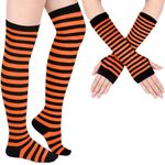 Blulu Arm Warmers Leg Warmers for Women Girls Striped Thigh High Socks Fingerless Gloves Striped Stockings