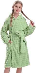 V.&GRIN Girls Hooded Towel Robe, Soft Microfiber Quick-Dry Bathrobe (Sage,11-12)