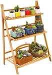 Ufine Bamboo Ladder Plant Stand 3 Tier Foldable Flower Pot Display Shelf Rack for Indoor Outdoor Home Patio Lawn Garden Balcony Organizer Planter Holder