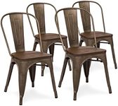 Best Choice Products Set of 4 Industrial Distressed Metal Bistro Dining Side Chairs w/Wooden Seat, Copper Bronze