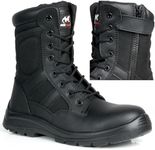 Taskforce Mens Black Leather Combat Safety Boots Steel Toe Cap Work Lightweight Military Patrol Shoes S1P SRC Zip/Lace Up Ankle Size (9)