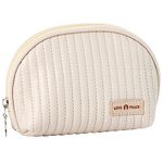 kamumanni Cute Makeup Bag, Mini Cosmetic Pouch for Women, Small Quilted Beauty Bag, Handy Zipper Pouch, Cream