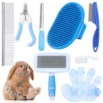 8 PCS Rabbit Grooming Kit, Rabbit Brush, Small Animal Pets Grooming Kits Include Pet Grooming Shedding Slicker Brush, Bath Massage Glove Brush, Nail Clipper, Flea Comb, Pet Double-Sided Comb for Rabbits Guinea Pigs Hamster Bunny(blue) (One Size, bule)