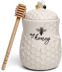 Young's Inc. Ceramic Honey Jar with Wooden Honey Dipper - Farmhouse Kitchen Decor - Tea Accessories