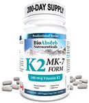 Vitamin K2 MK-7 100 mcg. 200-Day Supply of K2 Vitamin Supplement (200 Veggie Vitamin K Capsules, MK7 Form)