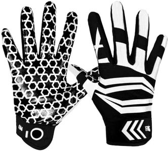 FINGER TEN Football Receiver Gloves Men Adult Receiving Gloves Pro 2.0 Grip Gloves Breathable in White Red Black Blue Small Large Medium X-Large (B-White, Small)