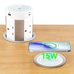 Pop Up Socket for Kitchen Worktops 2 USB C PD 75W with 15W Wireless Charging, Pop Up Plug Socket with 4 Outlets, Recessed Power Socket with 4 USB, Worktops Socket for Office and Home, White