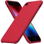 ORNARTO Liquid Silicone Case for iPhone SE (2022) 4.7",iPhone SE (2020),iPhone 8,iPhone 7,Soft Gel Rubber Case Cover with Microfiber Lining-Red