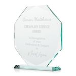 EIO Gifts Personalised Large Size 18cm Octagonal Jade Glass Trophy/Award – Perfect for Any Sport, Employees, School Special Ceremonies or Appreciation - Custom Engraved (Text Engraving)