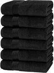 Canadian Linen Luxury Everest Hand Towels 16”x28” 6 Pack, Soft Absorbent Terry Cotton, Lightweight Quick Dry Fingertip Towel Set for Home, Bathroom, Hotel, Spa, Salon, Gym, Pool, Black