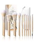 EIGSHOW 10 Pcs Makeup Brush Set, Professional Makeup Brushes for Powder Blush Concealers Contouring and Highlighting Applications - Birch Wood with Clutch Bag