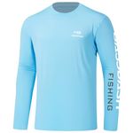 BASSDASH Men’s UPF 50+ Sun Protection Long Sleeve Shirts Quick Dry Performance SPF UV Shirt for Outdoors Fishing Hiking FS31M, Sky Blue/White Logo, Large