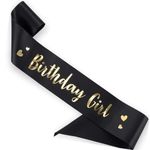 Propsicle Black Golden Foil Happy Birthday Girl Sash Party Item Black Theme Birthday Party Decoration Women, Girls, Mom Bday Party, 16th Birthday Decorations - Pack of 1