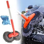 Rotating Car Mop, Double Head Car Wash Mop with Long Handle & Towel, Rotating Double Brush Head Car Wash Mop,Microfiber Double Headed Car Wash Mop Windshield Cleaner Caravan Accessories (1/Set Mop)