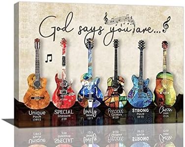 Musical Guitar Wall Art Colorful Rock Guitar God Says You Are Canvas Wall Decor Cool Rock Music Painting Prints Framed Artwork Decor for Bathroom Bedroom Living Room 12"x16"