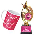 Gifts Bucket Worlds Best Daughter Ceramic Coffee Mug with Trophy Award for Daughter - Set of 2, Red