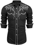 COOFANDY Men's Long Sleeve Shirt Embroidery Slim Fit Casual Button Down Shirt, 01-Black, Large