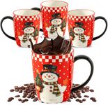HASENSE Coffee Mugs, 15 OZ Coffee Cups Ceramic Set of 4 with Handle and Snowman Patterns for Man Woman, Colorful Christmas Porcelain Coffee Cups Set for Tea, Cocoa, Milk, Latte and Cappuccino