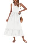 WNEEDU Womens Summer Dresses 2025 Sleeveless Maxi Dress Square Neck Casual Tiered Swing Dress with Pockets, White XL