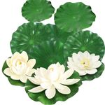 MHYGKTXRA 9PCS Artificial Floating Foam Lotus Flowers with Artificial Lotus Leaves: Lily Pads for Lake - Pond Plants Ornaments for Pool Aquarium Water Decoration, White